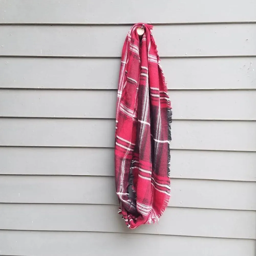Red White Black Plaid Infinity Scarf 18